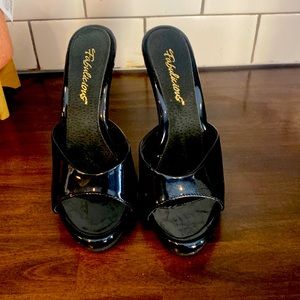 Black Patent Leather Heels Mules